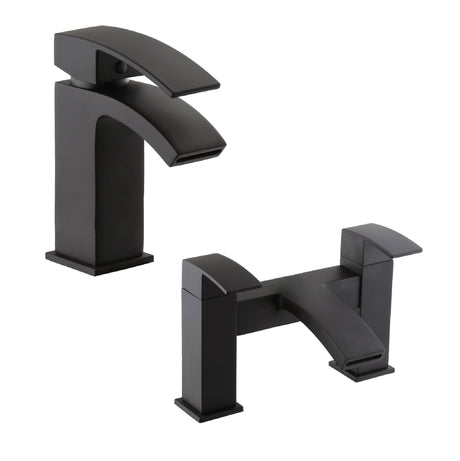 Contemporary Square Mono Basin Mixer Tap with Choice of Bath Filler or Bath Shower Mixer Tap - Black