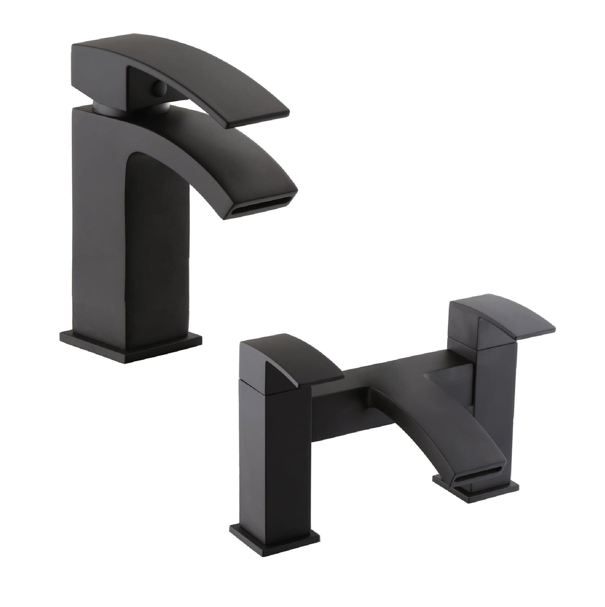 [BTT100204] Contemporary Square Mono Basin Mixer Tap and Bath Filler Set - Black - Cutout