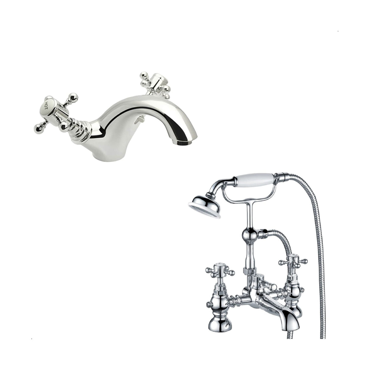 [BTT10204] Traditional Crosshead Bathroom Sink and Bath Taps - Choice of Style - Cutout