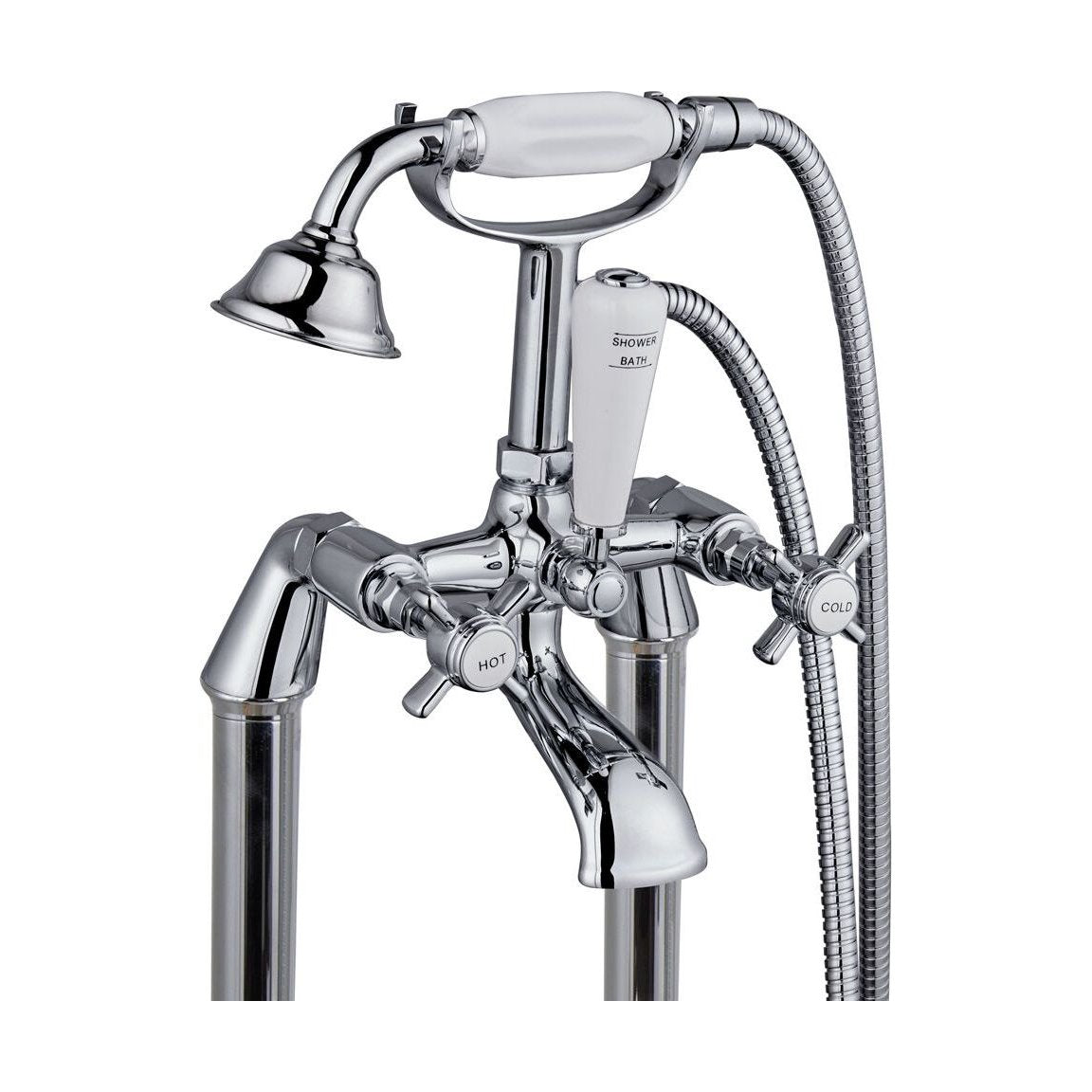 [BTT207] Traditional Bathroom Bath Shower Mixer – Crosshead, 860 x 150mm, Chrome - Cutout