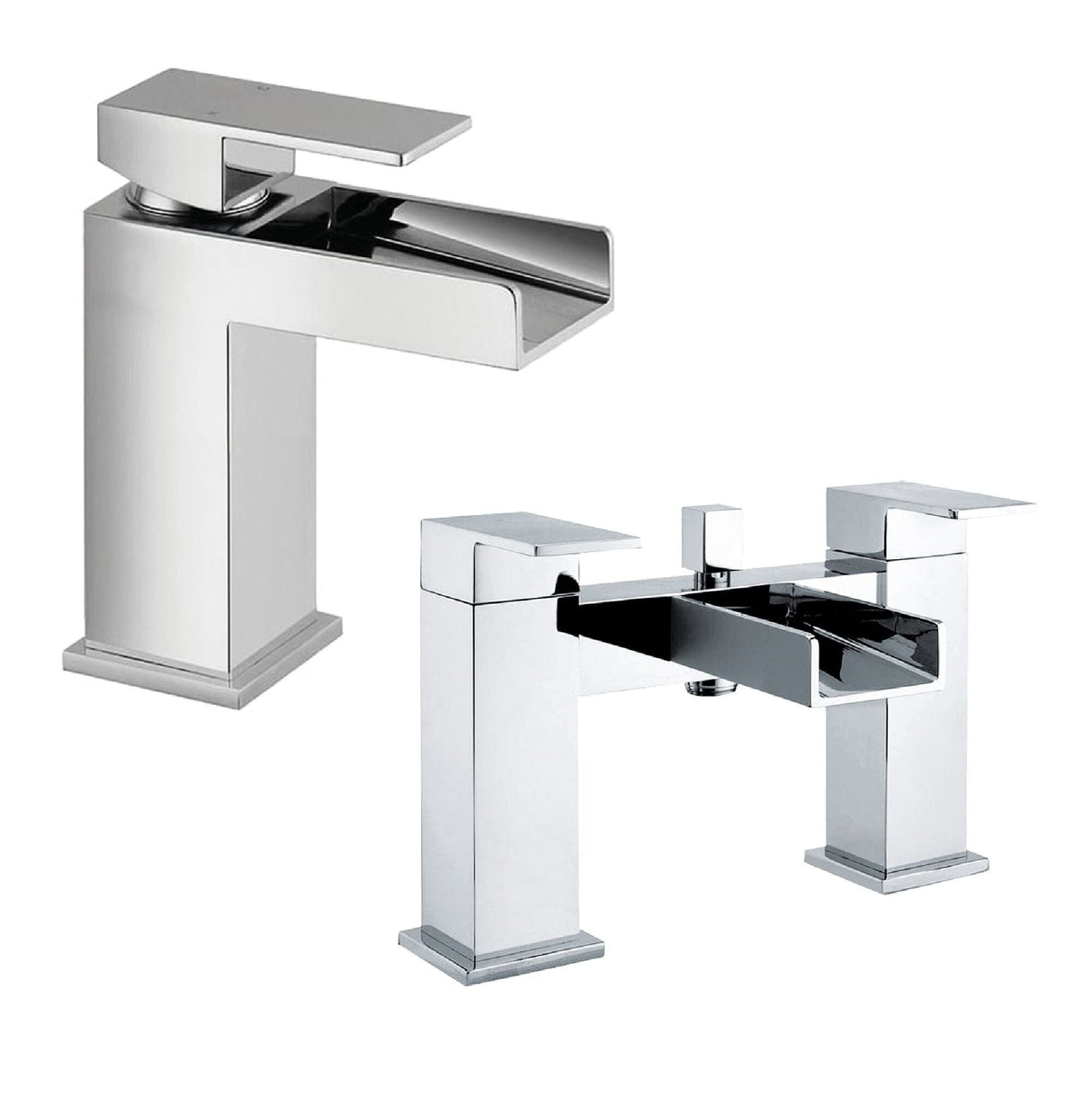 [BTT40204] Square Waterfall Mono Basin Mixer Tap and Bath Shower Mixer Set - Chrome - Cutout