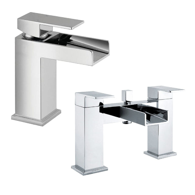 [BTT40204] Square Waterfall Mono Basin Mixer Tap and Bath Shower Mixer Set - Chrome - Cutout