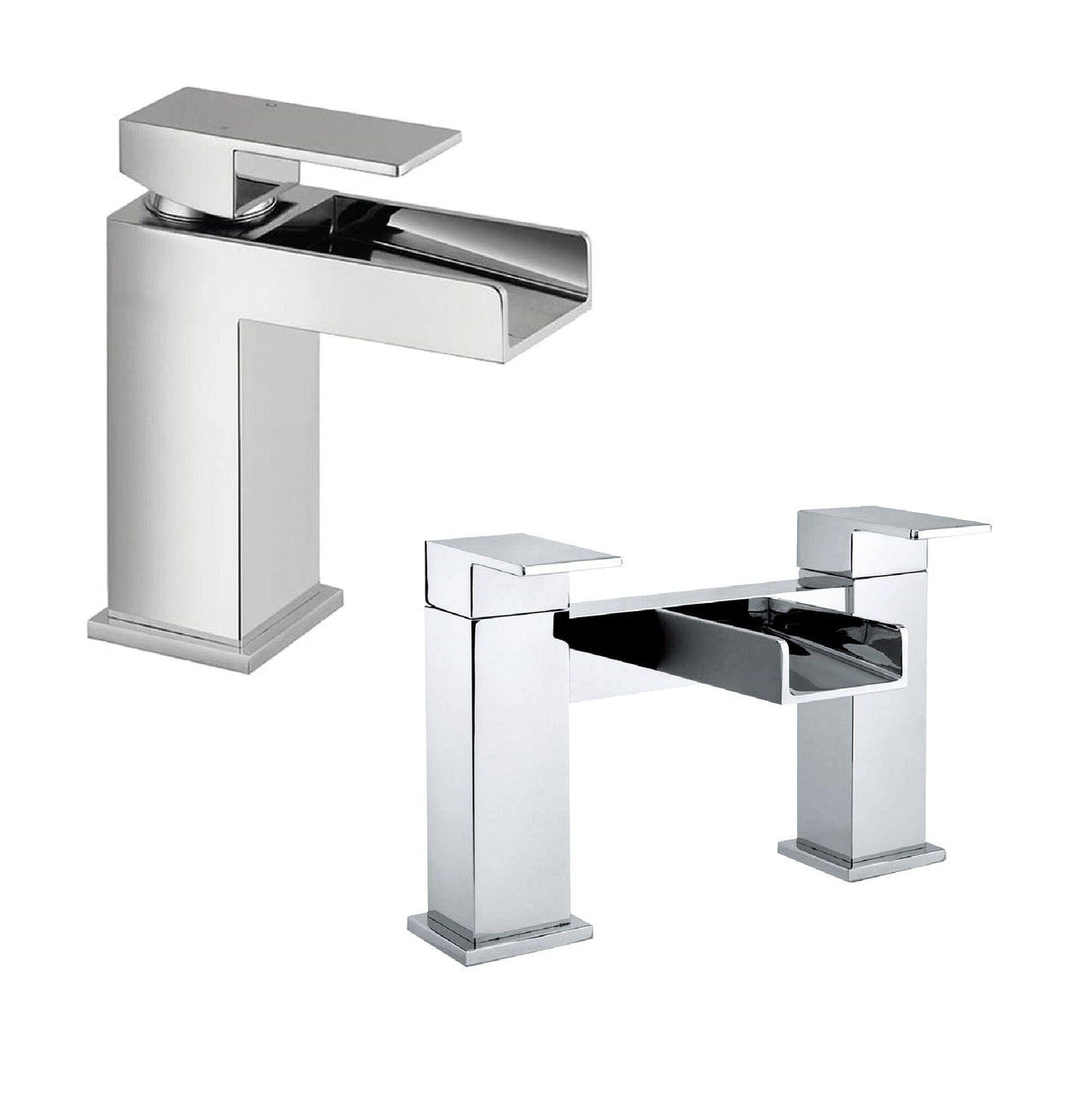 [BTT40205] Square Waterfall Mono Basin Mixer Tap and Bath Filler Set - Chrome - Cutout