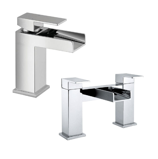 [BTT40205] Square Waterfall Mono Basin Mixer Tap and Bath Filler Set - Chrome - Cutout
