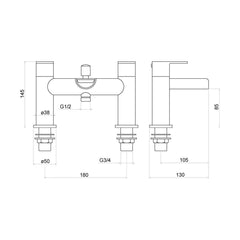 [BTT504] Contemporary Bathroom Mono Basin Tap – Round Lever, 123 x 90mm, Brass - Technical Drawing