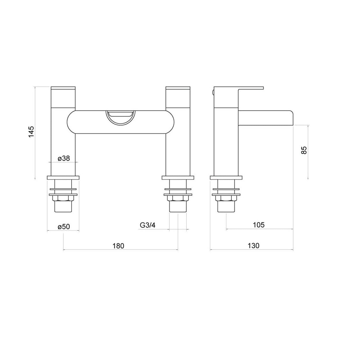 [BTT505] Contemporary Bathroom Bath Shower Mixer – Round Lever, 1165 x 200mm, Chrome - Technical Drawing
