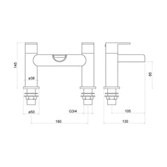 [BTT505] Contemporary Bathroom Bath Shower Mixer – Round Lever, 1165 x 200mm, Chrome - Technical Drawing