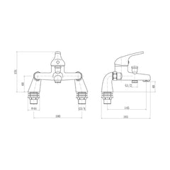[BTTT004] Standard Deck Mounted Single Lever Bath Shower Mixer Tap - Chrome - Technical Drawing