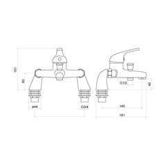 [BTTT005] Standard Deck Mounted Single Lever Bath Filler Tap - Chrome - Technical Drawing
