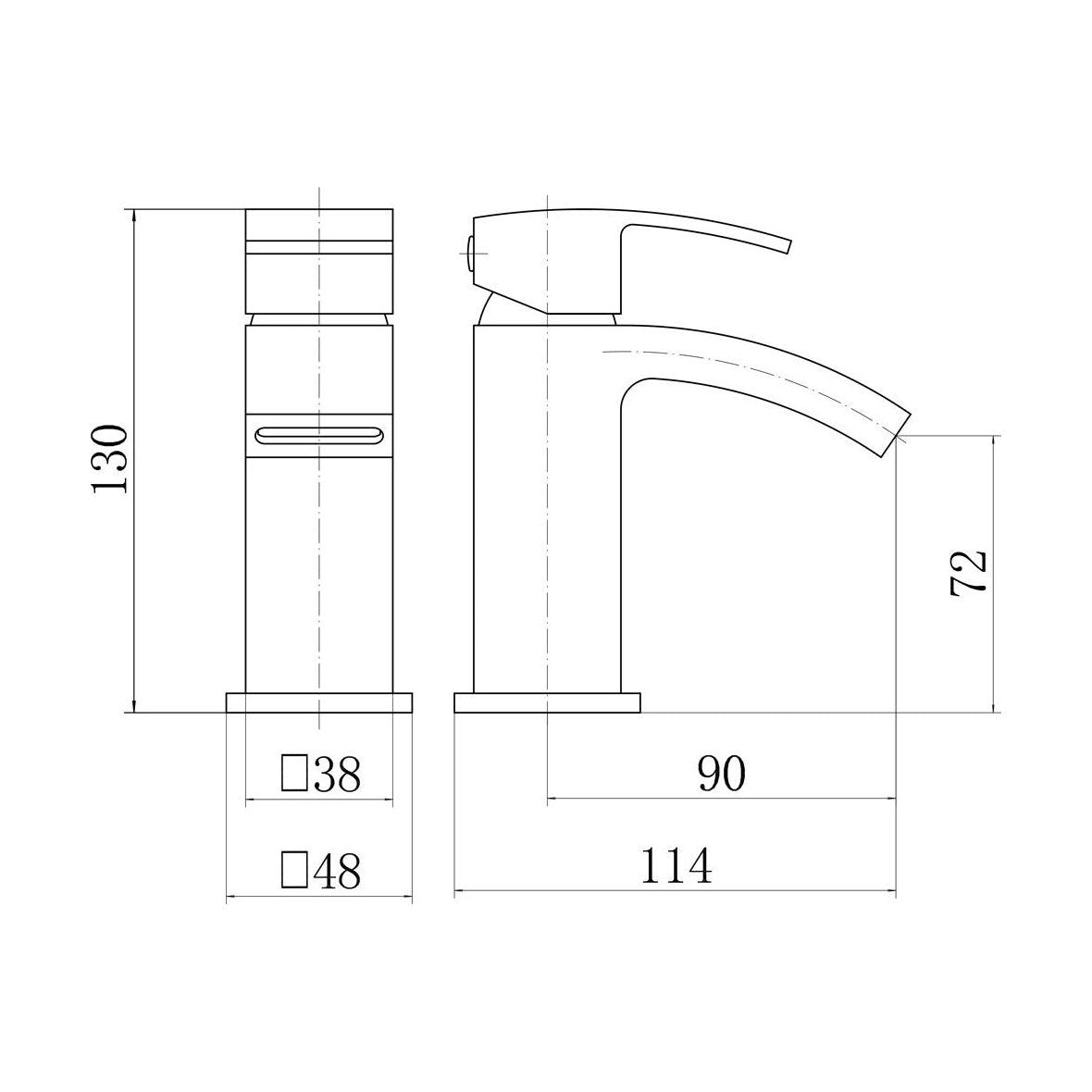 [BTTT1001] Contemporary Bathroom Mono Basin Tap – Square Lever, 275.5 x 140mm, Black - Technical Drawing