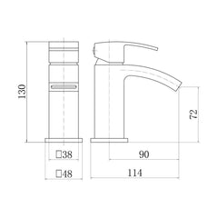 [BTTT1001] Contemporary Bathroom Mono Basin Tap – Square Lever, 275.5 x 140mm, Black - Technical Drawing