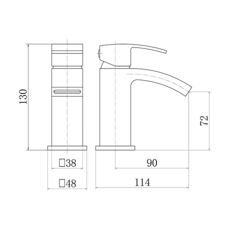 [BTTT1001] Contemporary Bathroom Mono Basin Tap – Square Lever, 275.5 x 140mm, Black - Technical Drawing