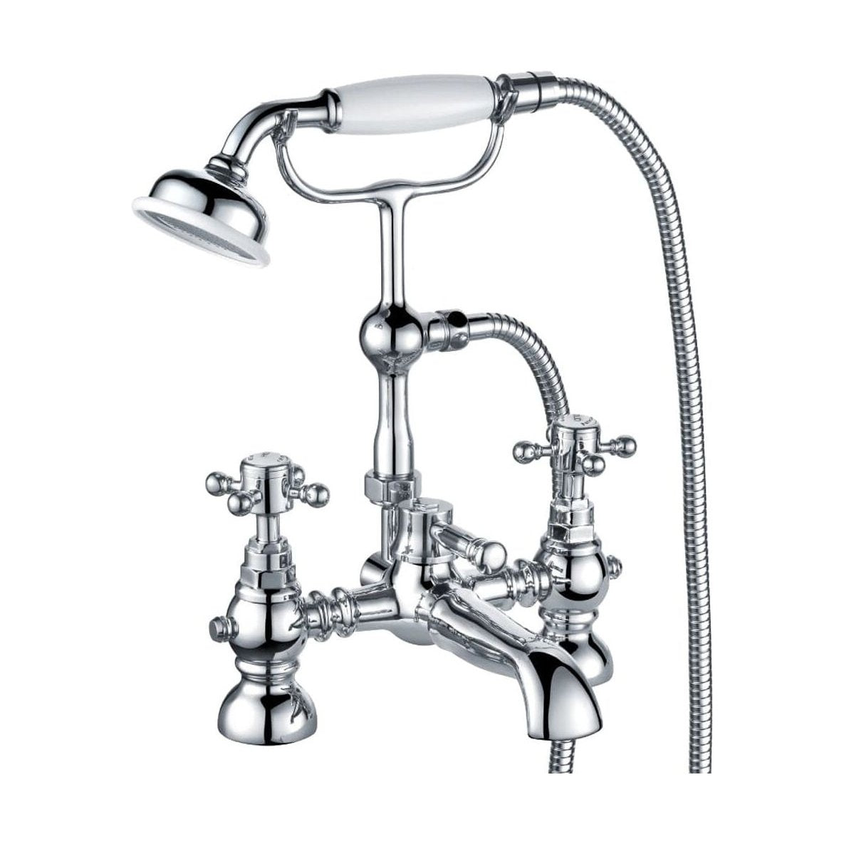 [BTTT104] Traditional Bathroom Bath Shower Mixer Tap and Kit, Crosshead Handles - Chrome - Cutout