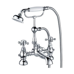 [BTTT104] Traditional Bathroom Bath Shower Mixer Tap and Kit, Crosshead Handles - Chrome - Cutout