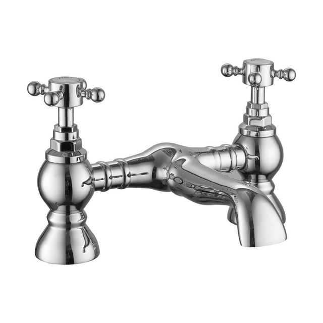 [BTTT105] Traditional Bathroom Deck Mounted Bridge Bath Filler Tap - Crosshead Handles - Chrome - Cutout