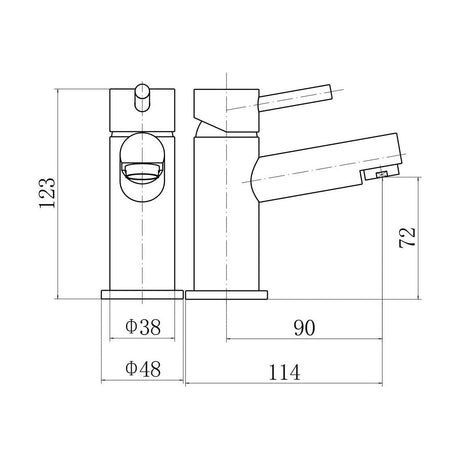[BTTT1101] Contemporary Bathroom Mono Basin Tap – Square Lever, 274 x 49mm, Black - Technical Drawing