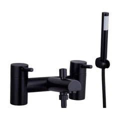 [BTTT1105] Modern Bathroom Round Minimalist Deck Mounted Bath Shower Mixer Tap with Kit - Black - Cutout