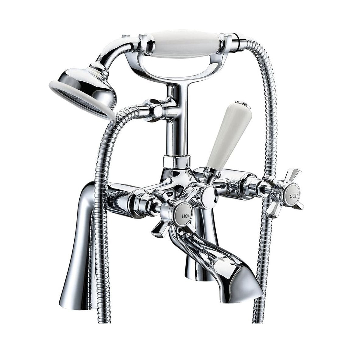 [BTTT204] Traditional Crosshead Deck Mounted Bath Shower Mixer Tap and Kit - Chrome - Cutout