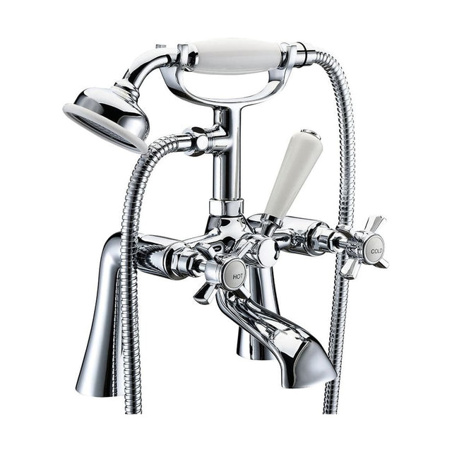 [BTTT204] Traditional Crosshead Deck Mounted Bath Shower Mixer Tap and Kit - Chrome - Cutout