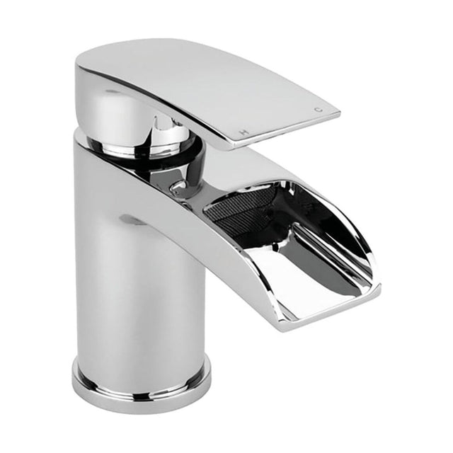 [BTTT302] Modern Bathroom Waterfall Spout Mono Basin Mixer Tap - Chrome - Cutout