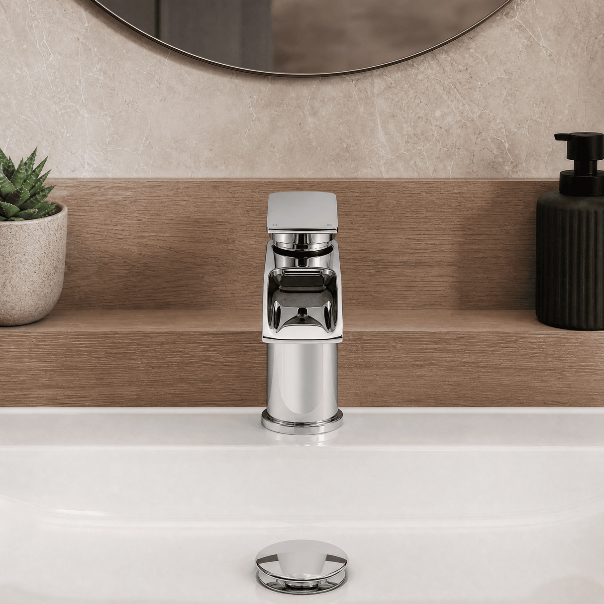 [BTTT302] Modern Bathroom Waterfall Spout Mono Basin Mixer Tap - Chrome - Lifestyle 1