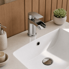 [BTTT302] Modern Bathroom Waterfall Spout Mono Basin Mixer Tap - Chrome - Lifestyle 2