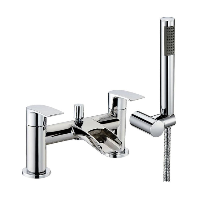 [BTTT304] Modern Bathroom Waterfall Spout Deck Mounted Bath Shower Mixer Tap and Kit - Chrome - Cutout