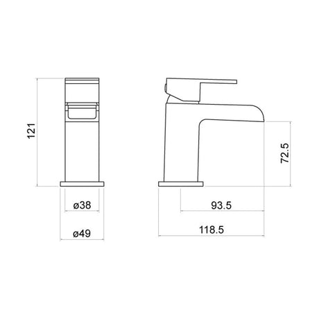 [BTTT401] Contemporary Bathroom Mono Basin Tap – Square Lever, 145 x 85mm, Chrome - Technical Drawing