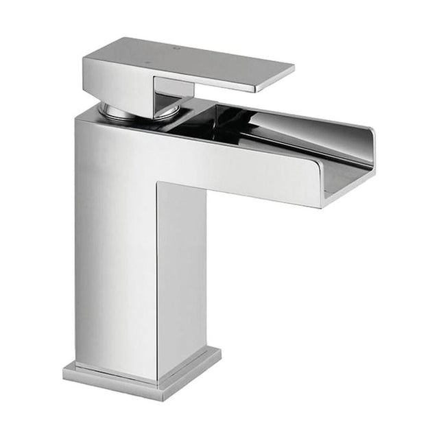 [BTTT402] Modern Bathroom Single Lever Square Waterfall Spout Mono Basin Mixer Tap - Chrome - Cutout