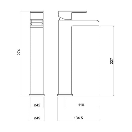 [BTTT403] Contemporary Bathroom Mono Basin Tap – Square Lever, 145 x 85mm, Chrome - Technical Drawing