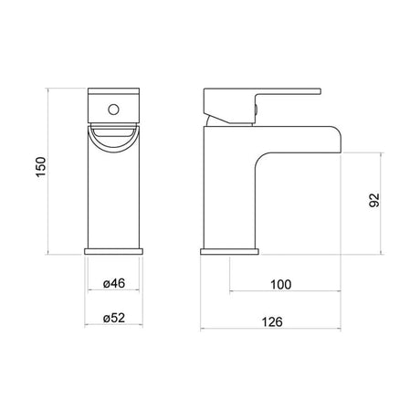[BTTT502] Contemporary Bathroom Mono Basin Tap – Round Lever, 122 x 58mm, Chrome - Technical Drawing