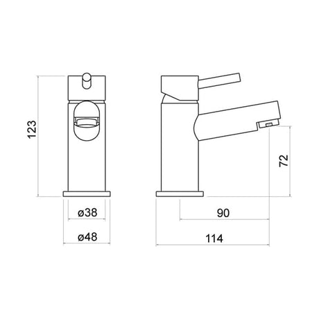 [BTTT701] Contemporary Bathroom Mono Basin Tap – Square Lever, 259.5 x 134mm, Matt Black - Technical Drawing