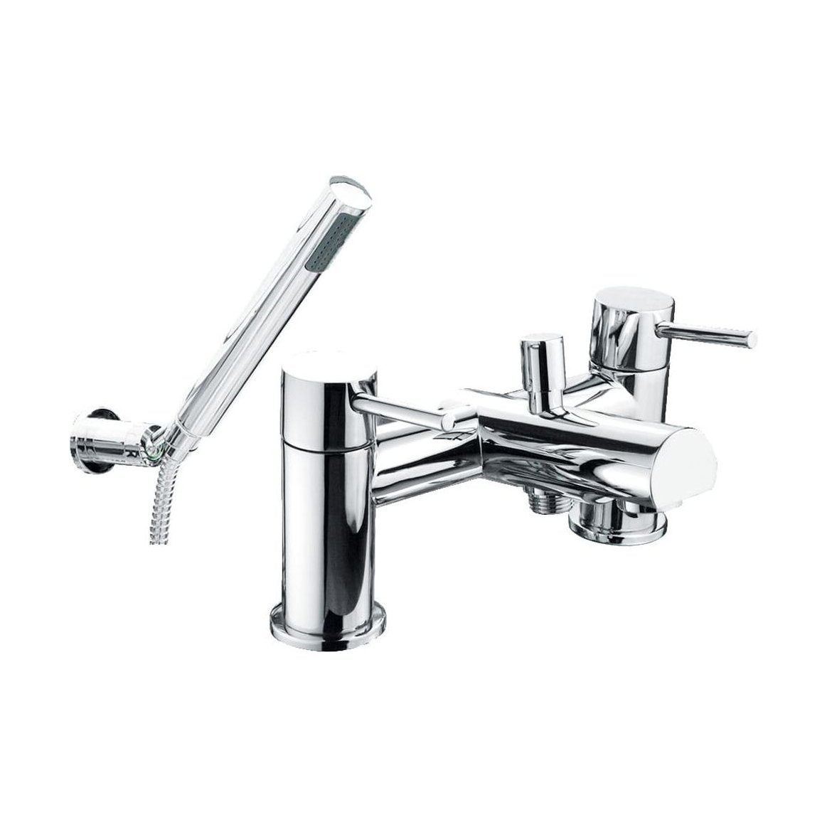[BTTT704] Contemporary Minimalist Round Deck Mounted Bath Shower Mixer Tap with Kit - Chrome - Cutout