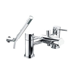 [BTTT704] Contemporary Minimalist Round Deck Mounted Bath Shower Mixer Tap with Kit - Chrome - Cutout