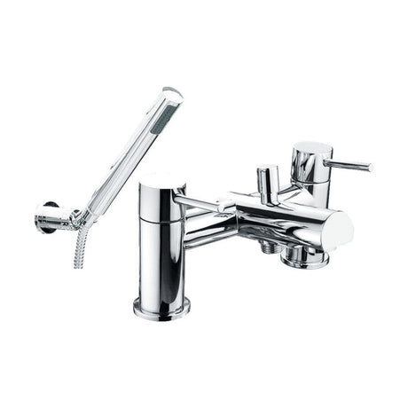 [BTTT704] Contemporary Minimalist Round Deck Mounted Bath Shower Mixer Tap with Kit - Chrome - Cutout