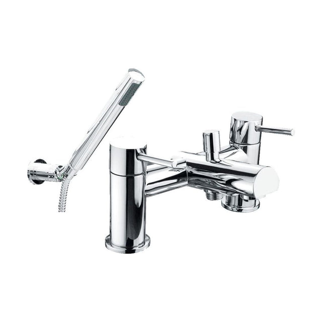 [BTTT704] Contemporary Minimalist Round Deck Mounted Bath Shower Mixer Tap with Kit - Chrome - Cutout