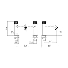 [BTTT751] Round Deck Mounted Bath Filler Tap with Industrial Style Detailing - Chrome - Technical Drawing