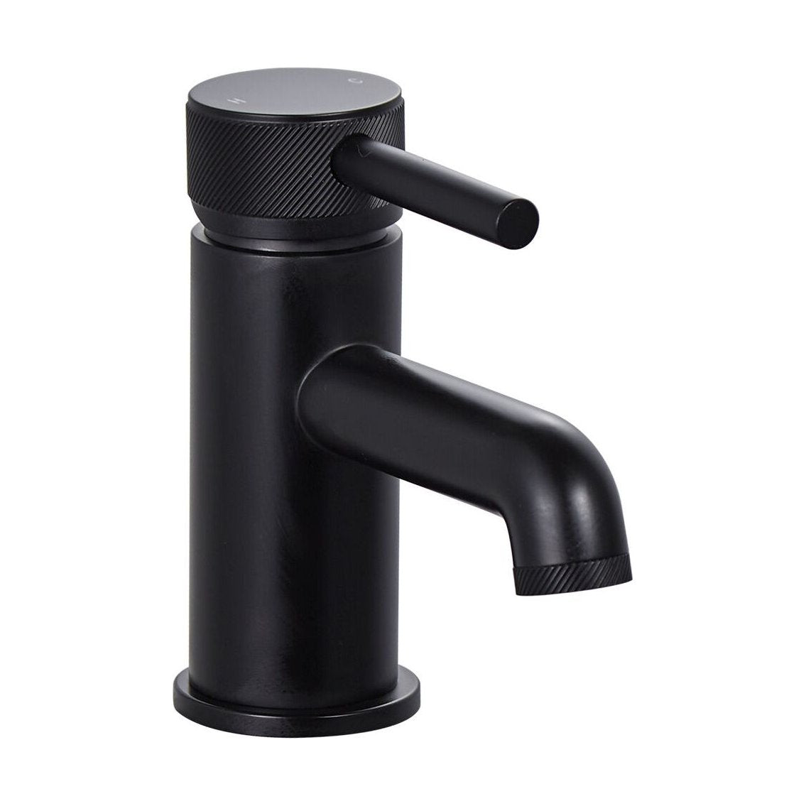 [BTTT760] Round Mono Basin Mixer Tap with Industrial Style Detailing - Black - Cutout