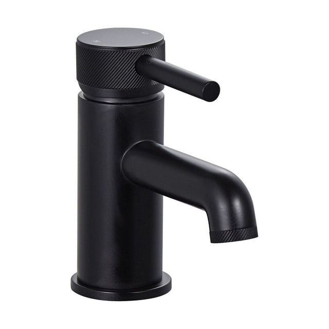 [BTTT760] Round Mono Basin Mixer Tap with Industrial Style Detailing - Black - Cutout