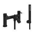 [BTTT762] Round Deck Mounted Bath Shower Mixer Tap with Industrial Style Detailing - Black - Cutout