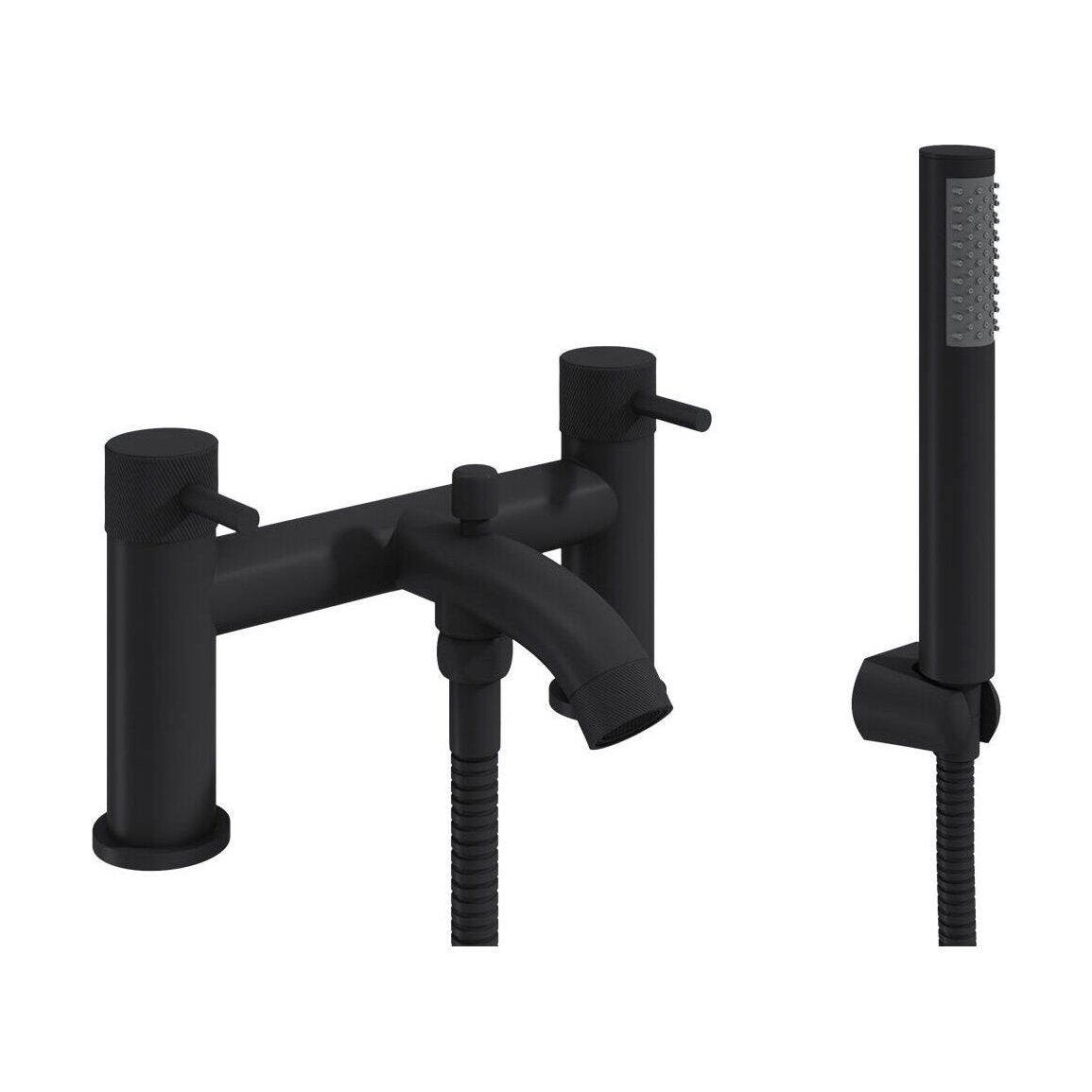[BTTT762] Round Deck Mounted Bath Shower Mixer Tap with Industrial Style Detailing - Black - Cutout