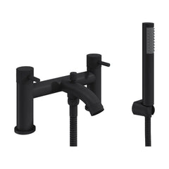 [BTTT762] Round Deck Mounted Bath Shower Mixer Tap with Industrial Style Detailing - Black - Cutout