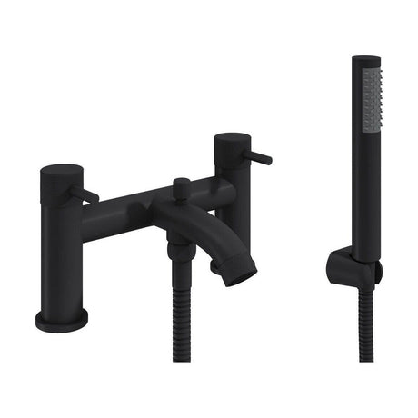 [BTTT762] Round Deck Mounted Bath Shower Mixer Tap with Industrial Style Detailing - Black - Cutout