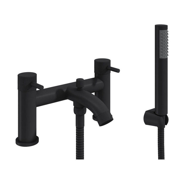 [BTTT762] Round Deck Mounted Bath Shower Mixer Tap with Industrial Style Detailing - Black - Cutout