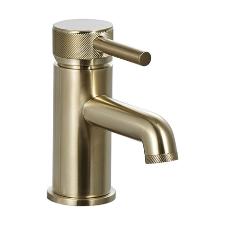 [BTTT770] Round Mono Basin Mixer Tap with Industrial Style Detailing - Brushed Brass - Cutout