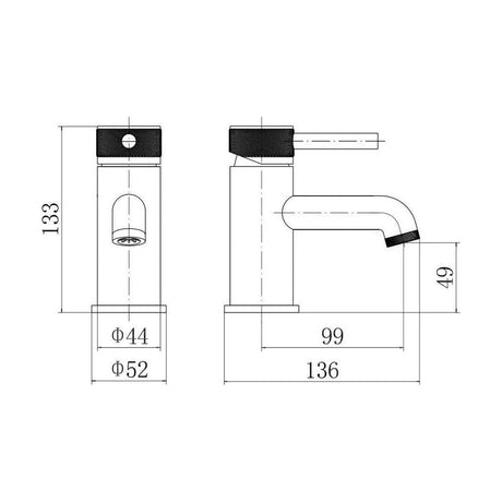 [BTTT770] Round Mono Basin Mixer Tap with Industrial Style Detailing - Brushed Brass - Technical Drawing
