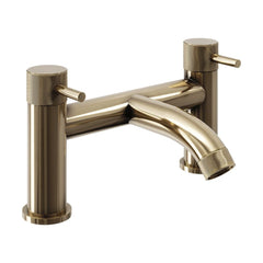 [BTTT771] Round Deck Mounted Bath Filler Tap with Industrial Style Detailing - Brushed Brass - Cutout