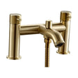 [BTTT772] Round Deck Mounted Bath Shower Mixer Tap with Industrial Style Detailing - Brushed Brass - Cutout