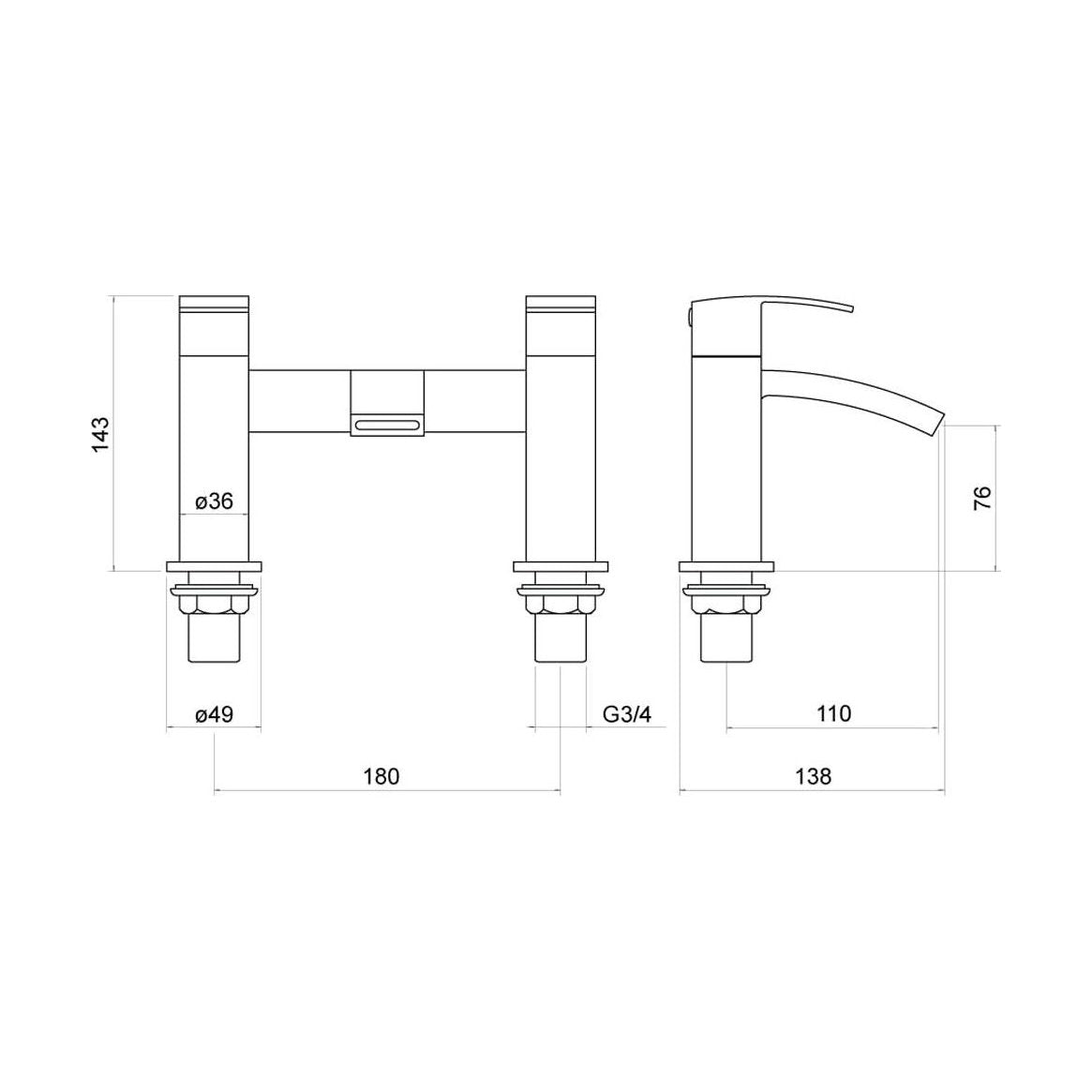 [BTTT805] Knole Bath Filler - Technical Drawing