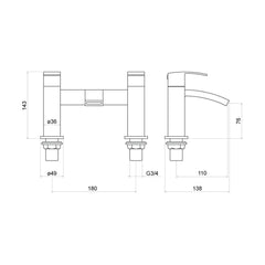 [BTTT805] Knole Bath Filler - Technical Drawing